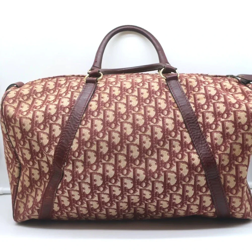 Vintage Christian Dior Trotter Boston Bag Burgundy Diorissimo Canvas - Picture 2 of 11